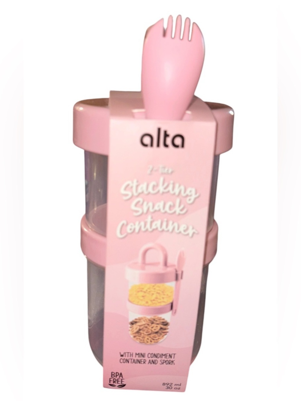 Pink Stacking Snack Container with Spoon